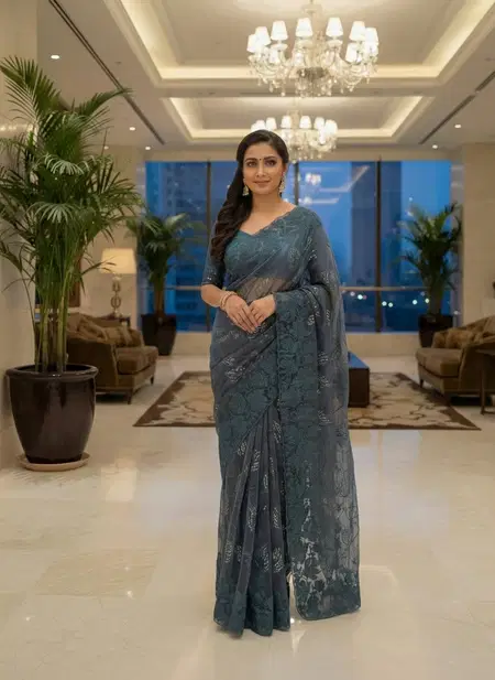 Kt 2069 Fandy Chiffon With Embroidery Work Saree